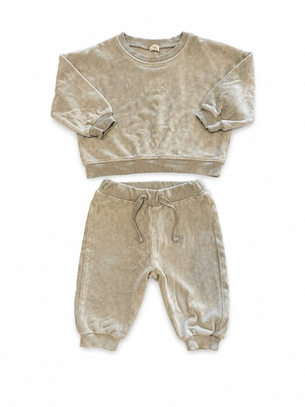 Quincy Mae Organic Cotton Velour Lounge Set 12-18M Gray Matching Set EUC